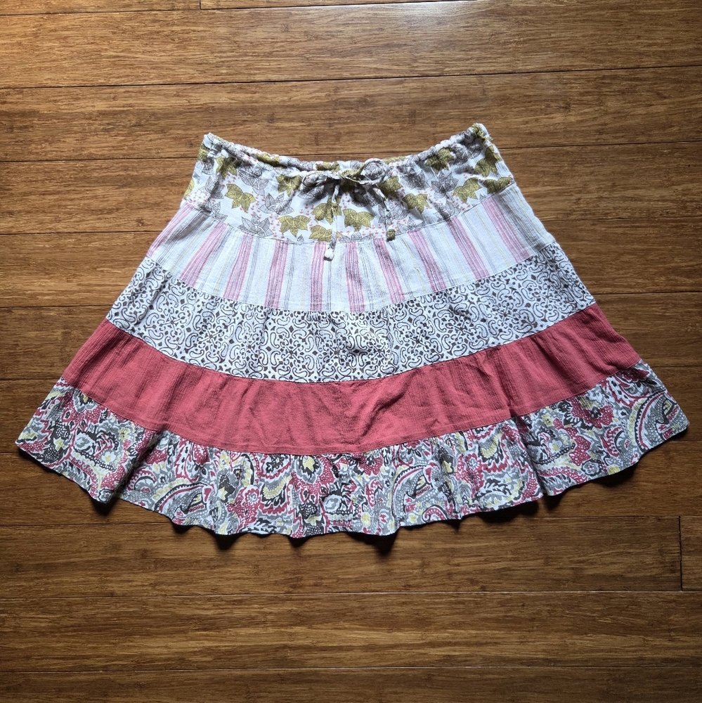 Columbia Women's Paisley Multicolor Tiered Bohemian Patchwork Skirt